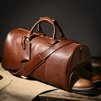 LUOKIR High Quality Men's Travel Bag Genuine Leather Luxury Luggage Bag Women's Weekend Duffle Bag Vintage Business Handbag 1