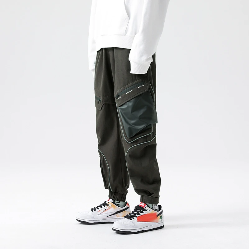 EBAIHUI Men's Cargo Pants Multi-pocket Zip-panel Casual Harem Pants Large Size New Personality Color Matching Pencil Trousers
