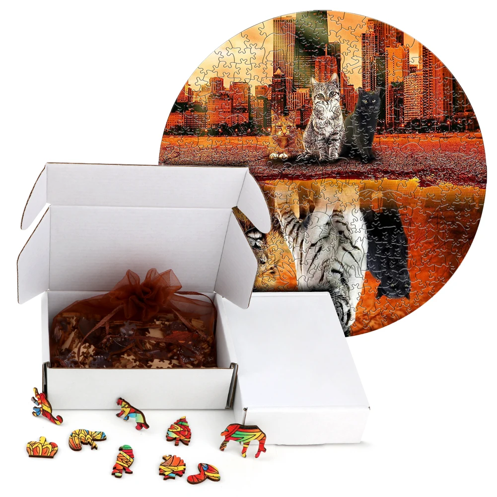 Unique Wooden Puzzles Cool Cat Wood Jigsaw Puzzle Craft Irregular Family Interactive Puzzle Gift for Kids Educational Toys 5
