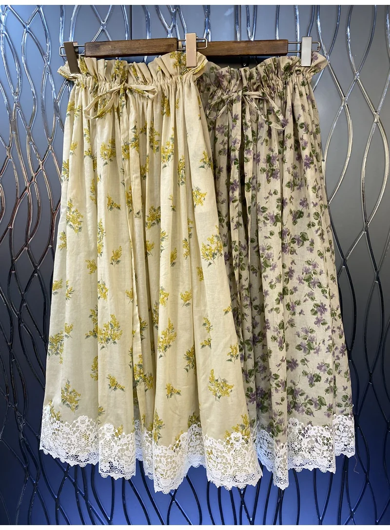 

Женская длинная юбка из 100% хлопка, Повседневная винтажная юбка макси с цветочным принтом и кружевом, с завязкой на талии, в стиле пэчворк, весна-лето 2023