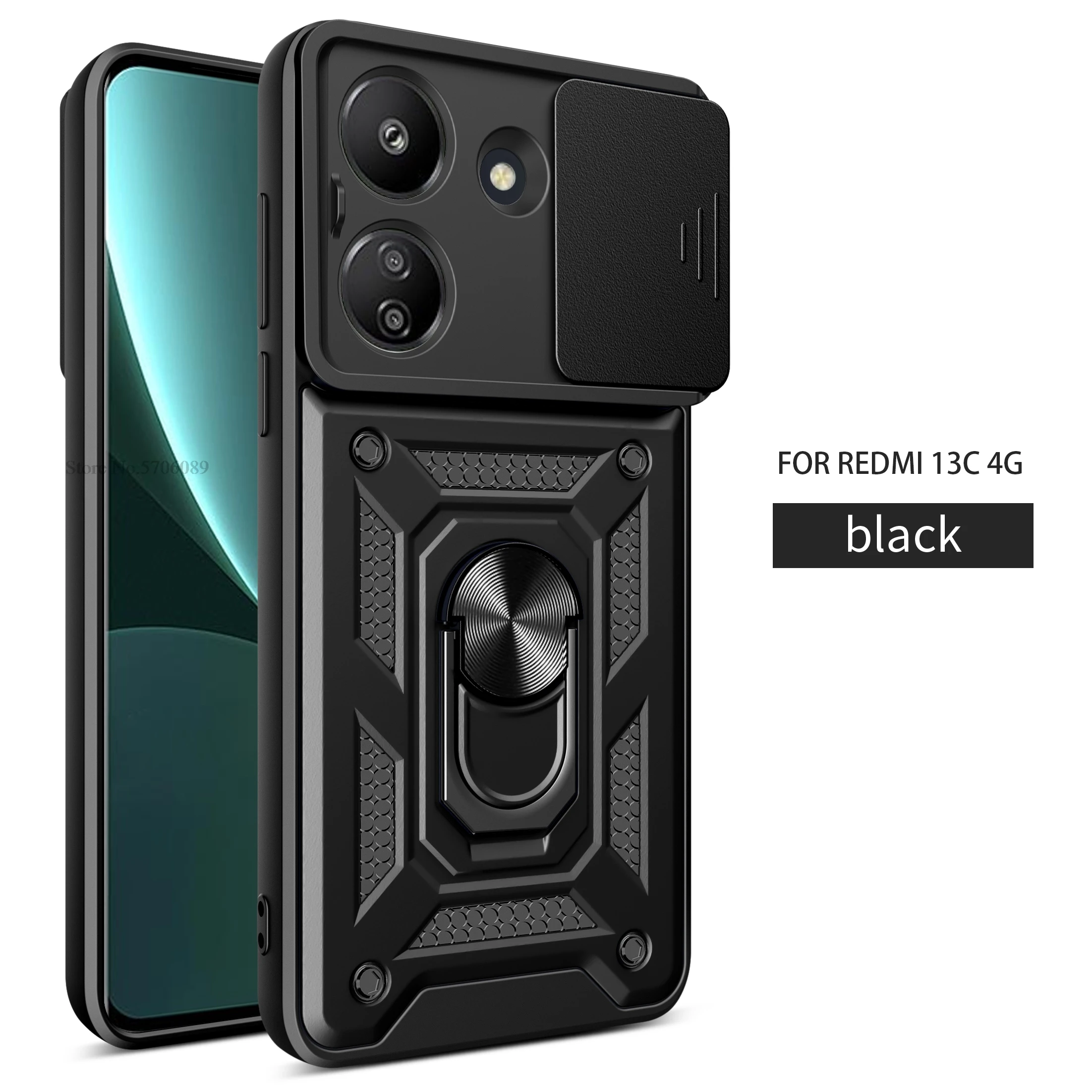 Shockproof Slide Lens Protector Phone Case with Ring Holder and Coque s