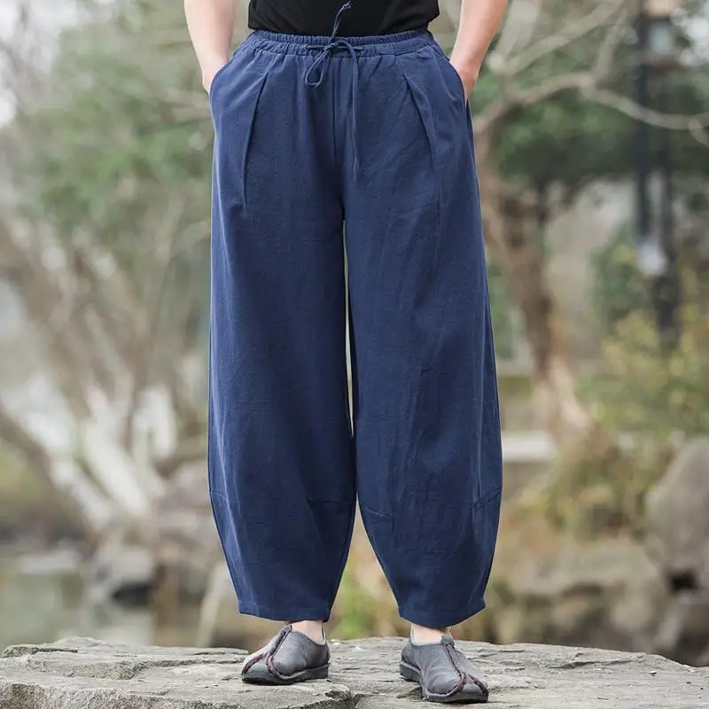 2023 Spring Autumn KPOP Fashion Style Harajuku Slim Fit Trousers Loose All Match Casual Pants Flax Wide Leg Pants Knickerbockers