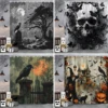 Spooky Horror Halloween Skeleton Crow Shower Curtain Black Bat Black Cat Polyester Fabric Bath Curtain Bathroom Decor With Hooks 1