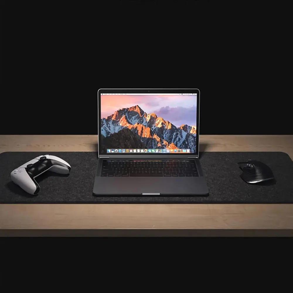 Large Dark Gray Felt Desk Mat - Premium Mouse & Keyboard Protector