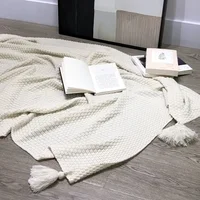 Solid Color Wool Knit Plaid Blanket With Tassel Super Soft Bohemia Throw Blanket for Bed Sofa Cover Bedspread Decor Blankets 6