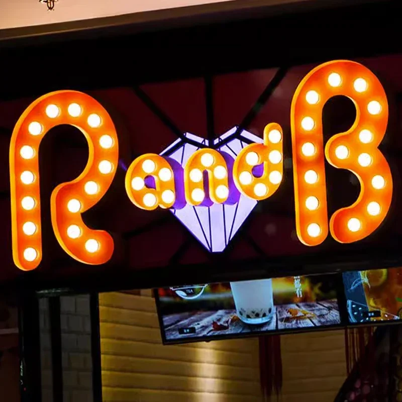 Custom  Customized Retro light bulb luminous characters make signs 3d acrylic led  Advertising Magic Light Box  letter signs