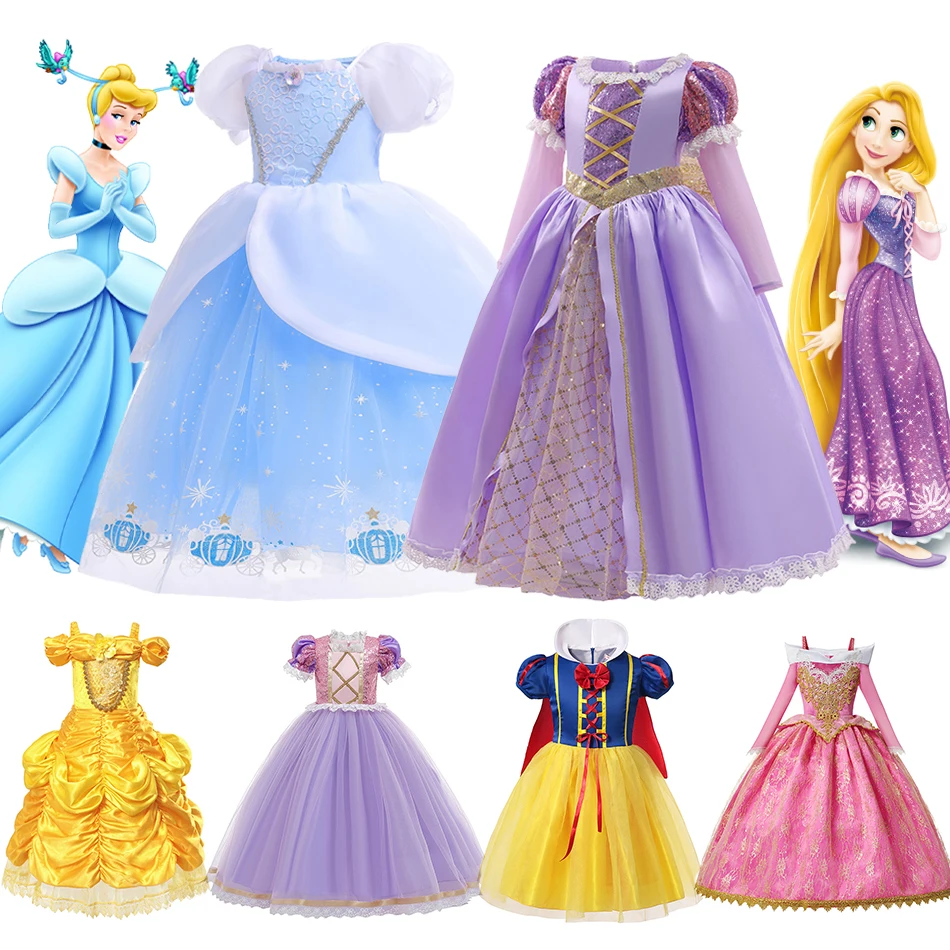 Disney Girl Cinderella Dress Halloween Christmas Ball Gown Girls Rapunzel Cosplay Princess Costume Kids Dress for Birthday Party