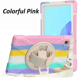 Durable 360° Rotating Rugged Tablet Case with Hand Strap - Heavy Duty Shockproof Cover (Colorful Pink)
