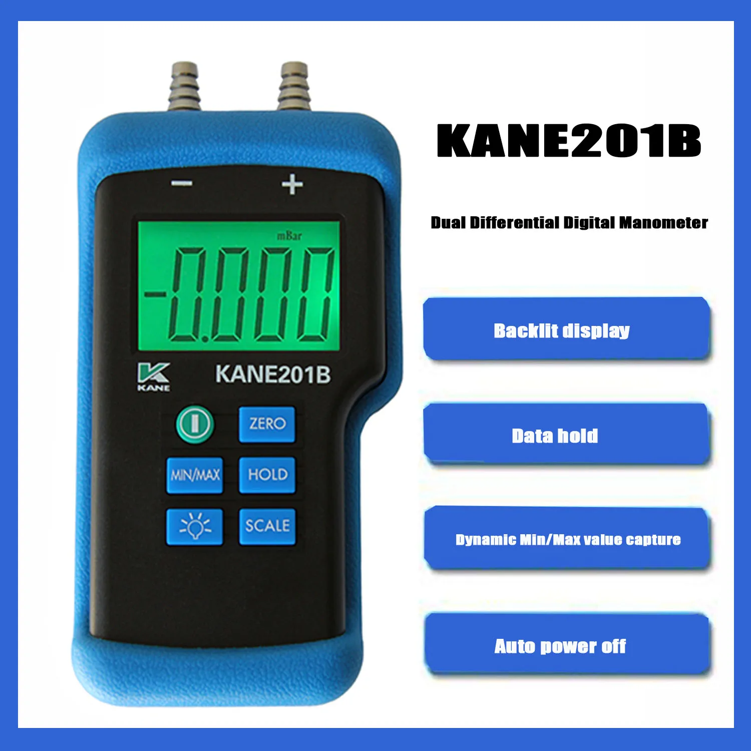 

KANE 201B Dual Differential Digital Manometer Digital, Time Saving Electronic Manometer,Backlit Display,Auto power off,KANE201B.