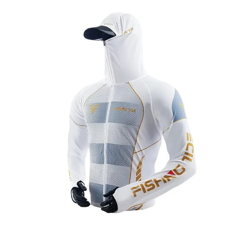 Fishing Shirt For Men Summer Sun Protection UV Resistance Breathability Quick Drying Ice Silk Fishing Hoodie Outdoor Sport Shirt