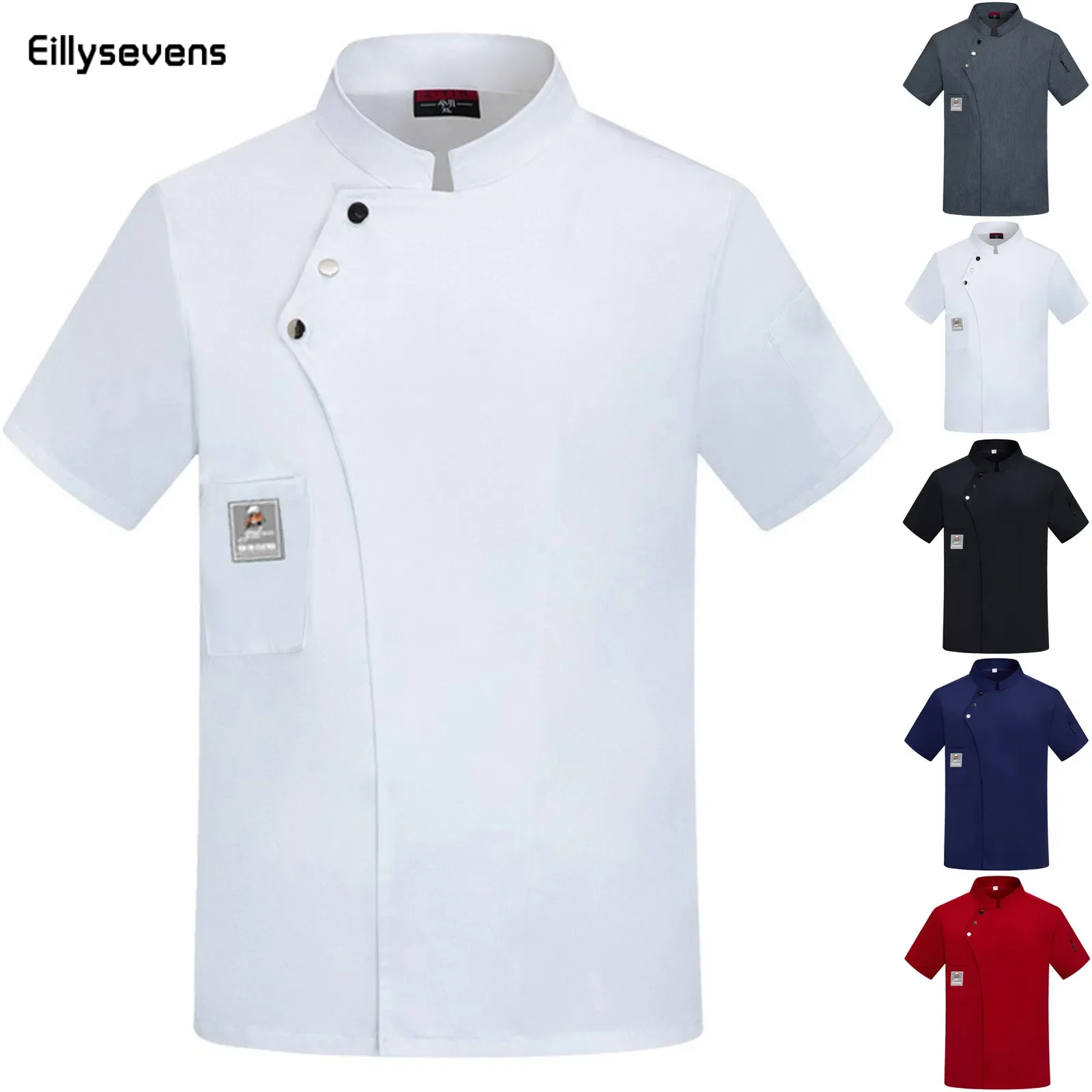 

Black Chef Jacket Short Sleeve Kitchen Uniform Grey Cook Coat Chef T-Shirt Baker Work Uniform Waiter Restaurant Hotel Clothes