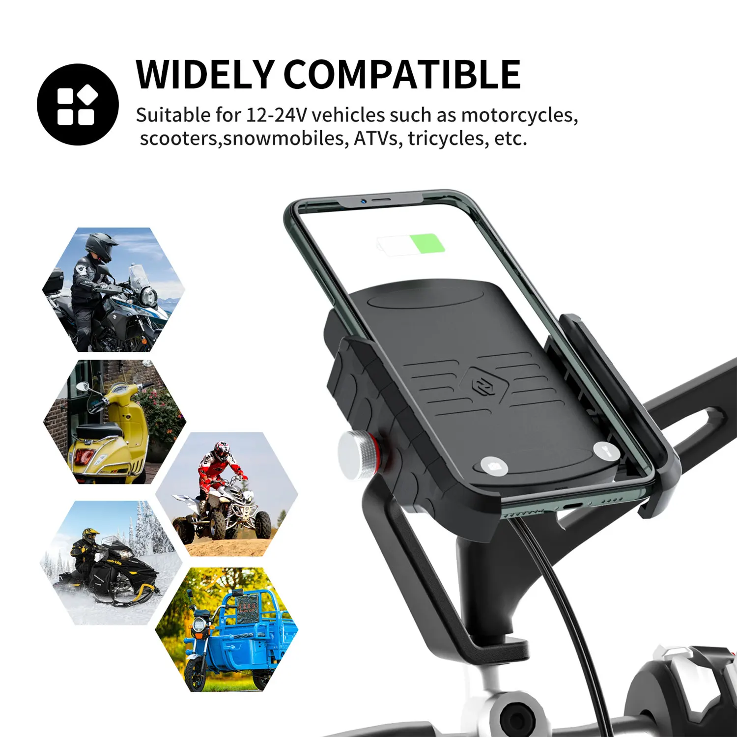 

12V/24V 15W Chargable Motorcycle Rearview Mirror Cell Phone Holder Stand Support Handle Rotatable Bike Moto Mount Clip Bracket