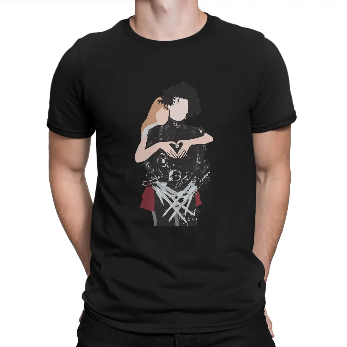 thumbnail image 1 of Camisetas para hombre con estampado de corazón, camisetas novedosas de algodón, camiseta de manga corta de Eduardo Manostijeras, ropa de cuello redondo, idea de regalo, 1 of 6