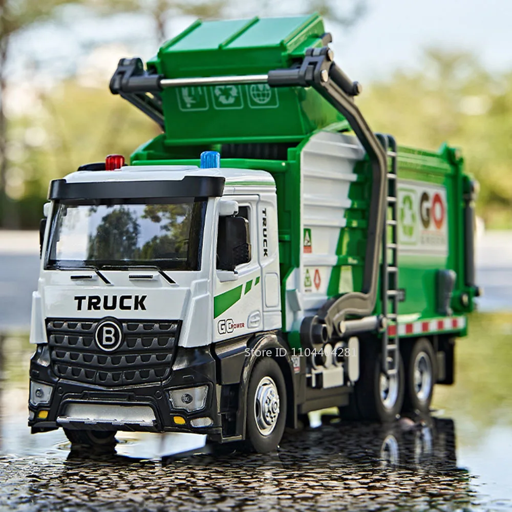 1:18 Electric Diecast Sanitation Vehicle Toy with Lights & Sound - Educational Garbage Truck Toy