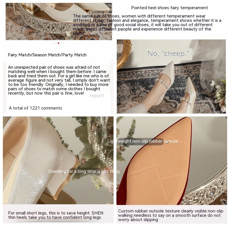 French Pearl Mary Jane Chaussures Printemps Niche Pointu En Peau De Mouton Chaussures Simples Femmes Couleur De La Peau Talons Épais Fond Plat Chaussures De Demoiselle D'honneur_voghion.com