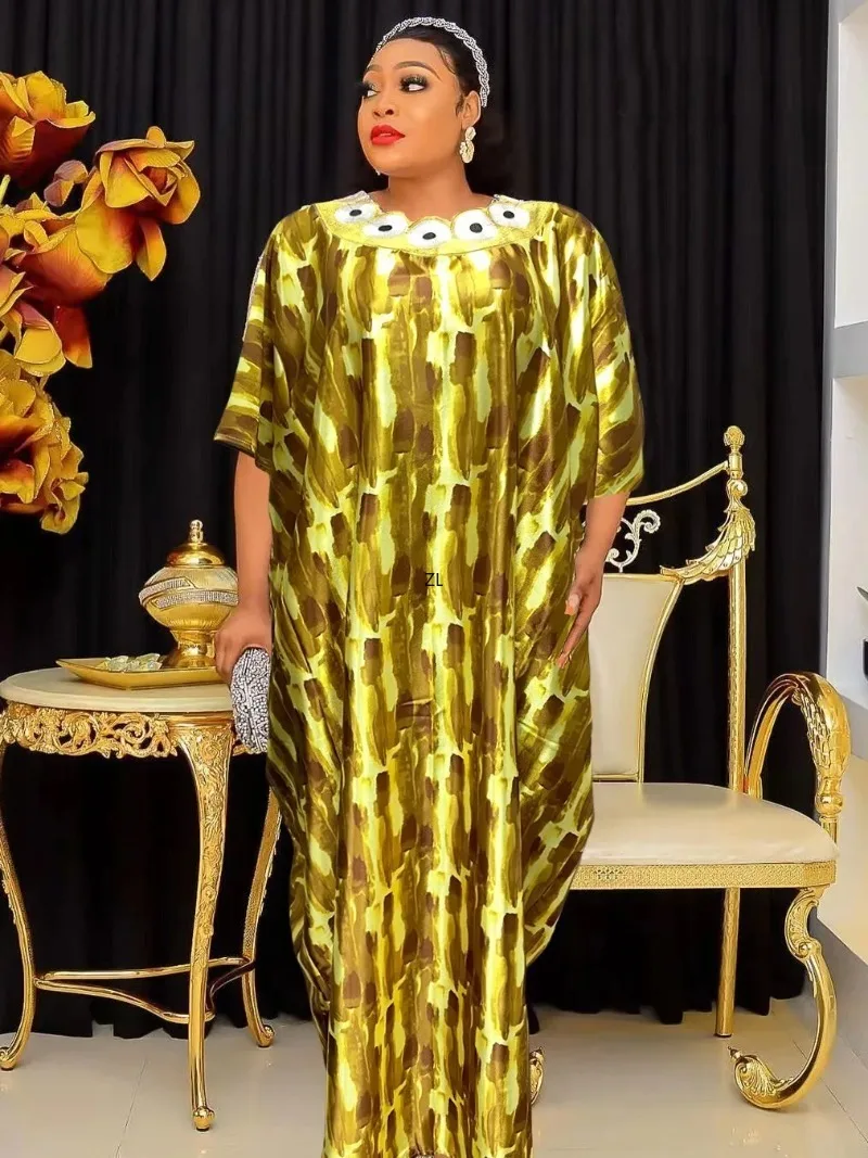 Blue Yellow Plus Size Dresses For Women 2023 African O-neck Autumn Elegant Long Maxi Dress African Robes Muslim Fashion Abaya