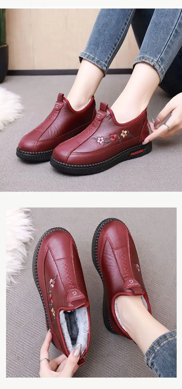 Damen-Mokassins aus dickem Fell mit Stickerei, Damen-Slip-on-Turnschuhe, Damenschuhe, Winter-Plüsch-Loafer, 2024, Mutter-Wohnungen – Detail 4
