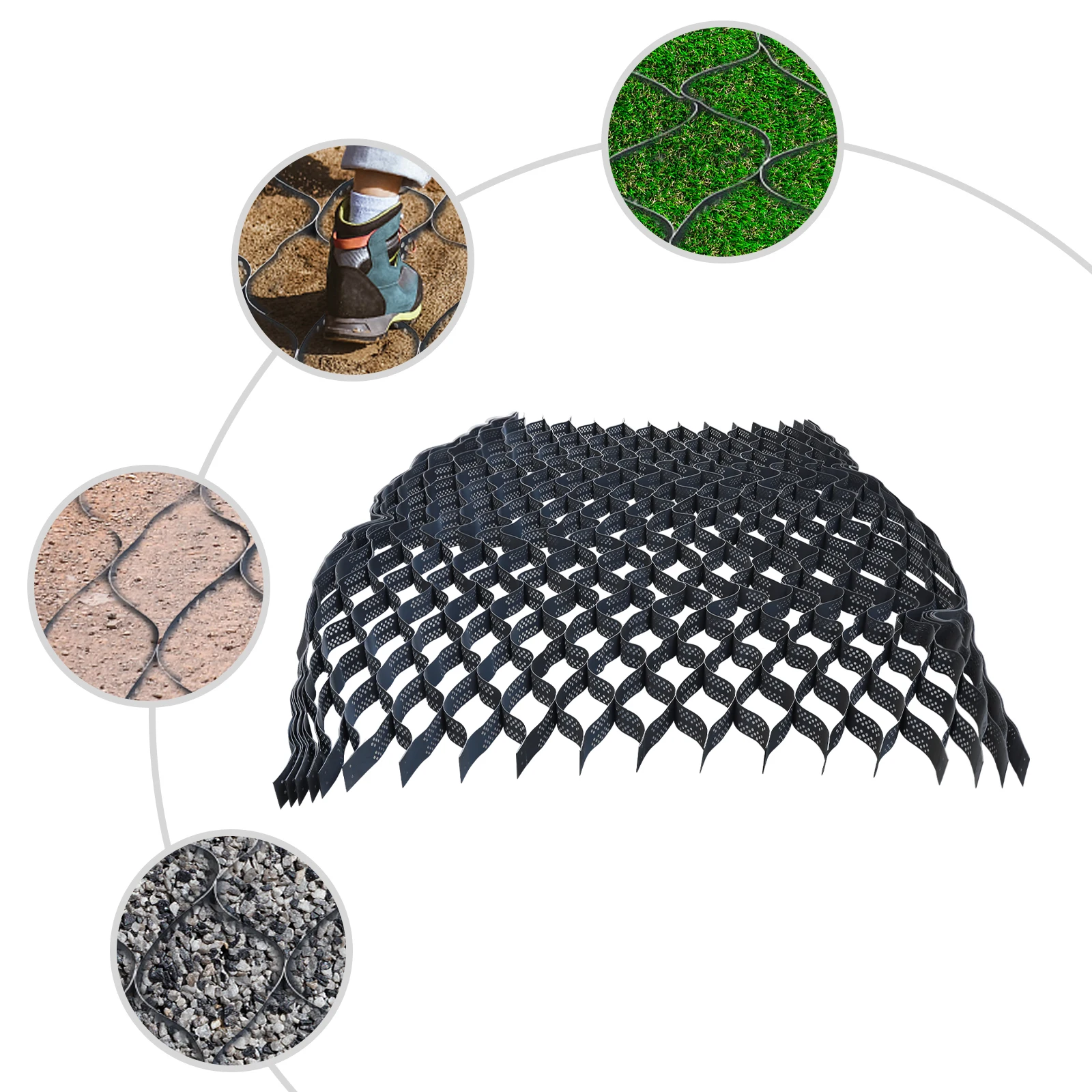4 inch Thick Geo Grid Ground Grid Polyethylene Strength, for Landscaping, Parking Lots, Heavy Load Resistance Round Holes