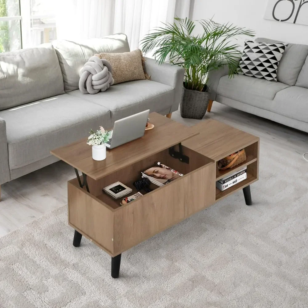 Lift Top Coffee Table with Hidden Compartment - Modern Living Room Dining Table with Rising Tabletop Lifttop Desk for Apartment 6