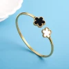 Simple Stainless Steel Shell Five-Leaf Flower OpenS Bangle Classic Luxury For Man Woman Daily Party Birthday Jewelry Gift Clover 1