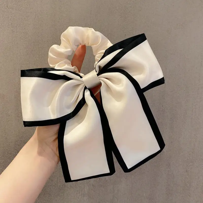 Elegant Silk Black Bow Hair Tie Scrunchie - Women's Accessory