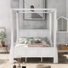 Solid Wood Queen Size 4-Post Canopy Platform Bed with Headboard and Footboard,Center Support Legs, Suitable for Curtains 4