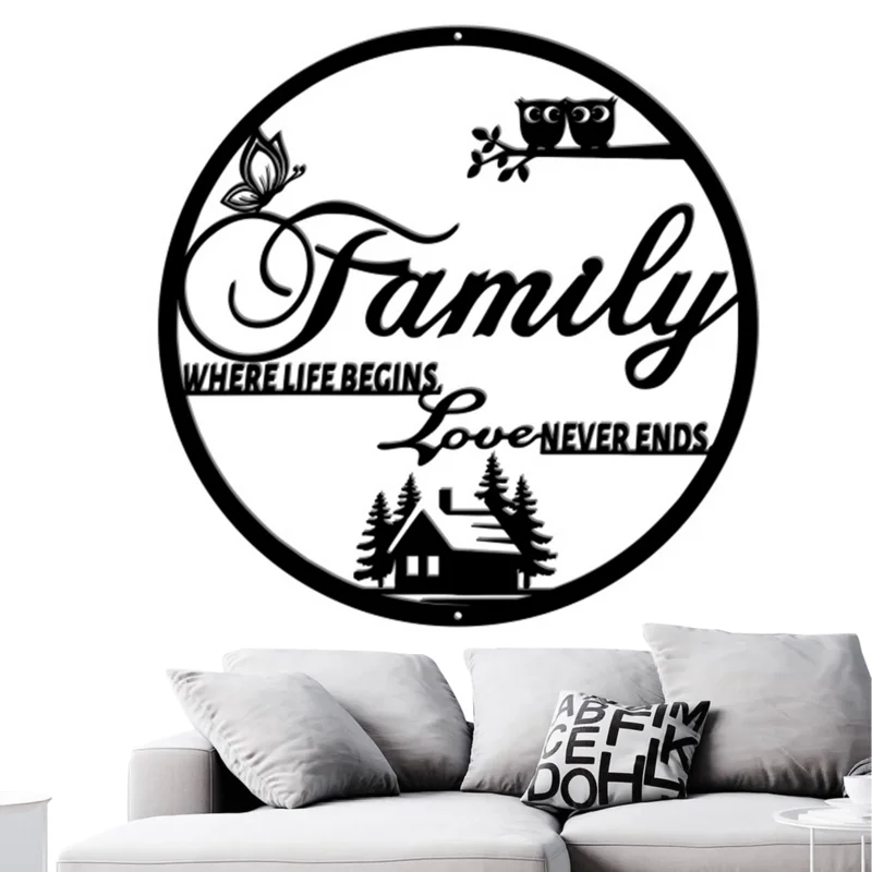 

Family Wall Sign Decor Metal Silhouette Letters Quotes Multifunctional Round Wall Hanging Family Ornaments For Home Decor Supply