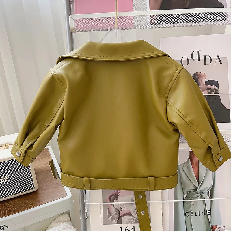 Girls Leather Jacket - Kids Casual Outerwear With Zipper Closure | Fashion Short Lapel Coat