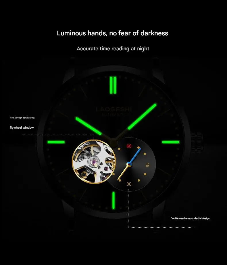 Orologio da polso da uomo GUANQIN con scheletro automatico, meccanico, a carica automatica, in acciaio inossidabile, luminoso, stile vintage, con zaffiro e impermeabile_voghion.com