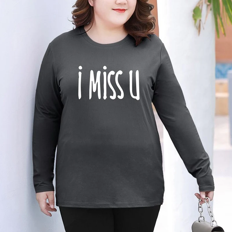 Autumn Winter New Fashion Letter Casual Simple T-shirt Female Solid Plus Size Long Sleeve Top Women Loose Oversized Lady Clothes