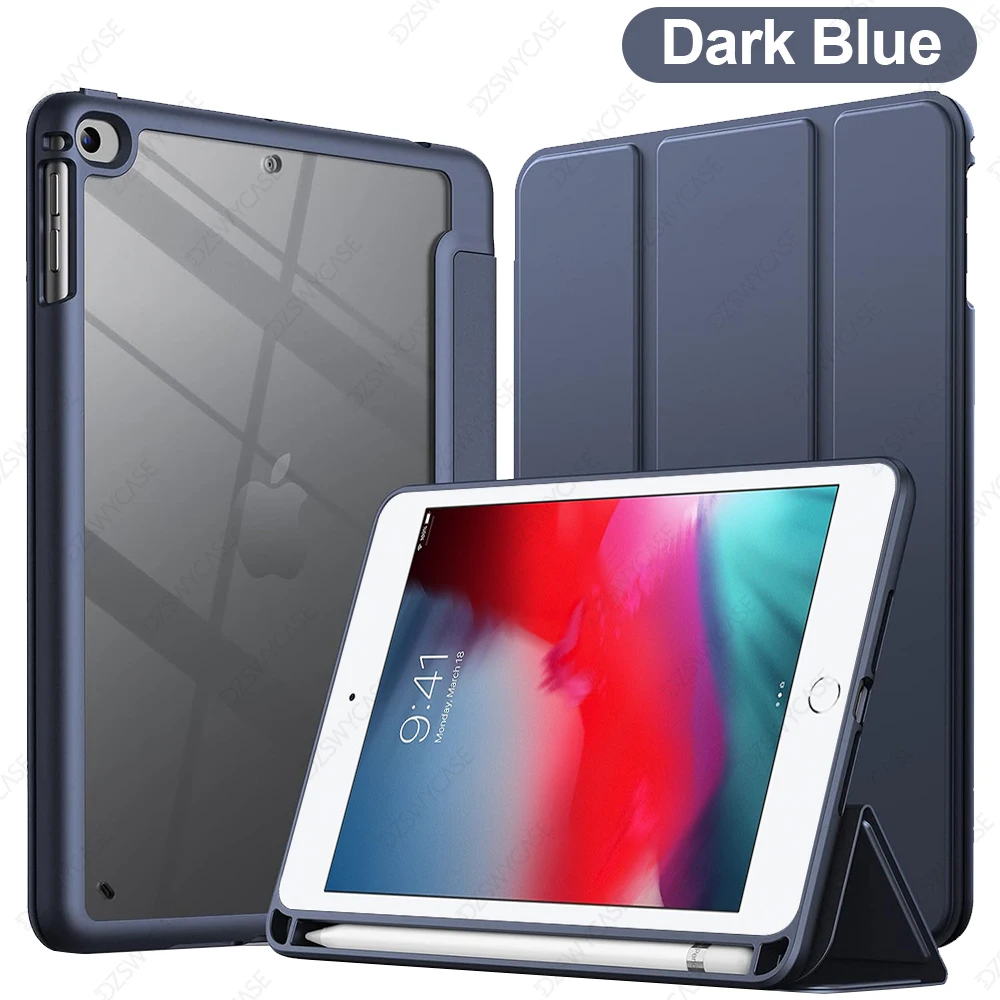 Clear Transparent Back Slim Stand Case with Pencil Holder for 7.9-Inch Tablets, Anti-Shock Protective Cover