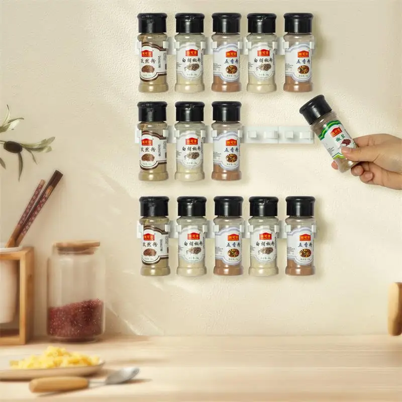 2pcs Kitchen Storage Rack Grey Plastic Kitchen Jar Rack Wall-Mounted Adhesive for Seasoning Bottles