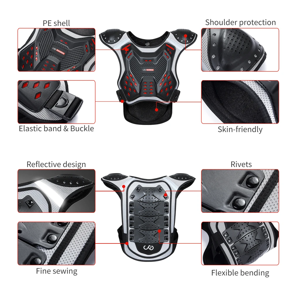 BARBOK Child Body Protector Motorcycle Waistcoat Armor Kids Motocross ATV Dirt Bike Chest Spine Knee Elbow Pad