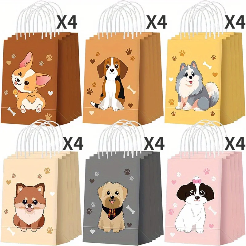 24 sacchetti di carta per gatti, 6 modelli di sacchetti regalo in carta kraft, sacchetti per caramelle, 1° compleanno per bambini, set di decorazioni per feste
