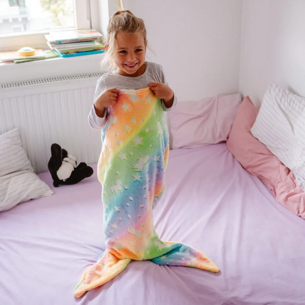 

Flannel Mermaid Sleeping Bag Universal Soft Mermaid Tail Blanket Beautiful Cozy Rainbow Mermaid Blanket Children