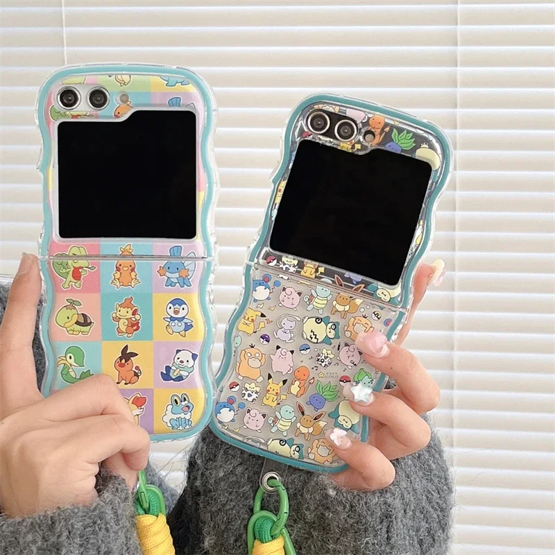 Pikachus Squirtles Con Custodia Per Telefono Con Ciondolo A Mano Per Samsung Galaxy Z Flip 3 4 Cover Posteriore Rigida Per Pc Per Custodia Z Flip 5