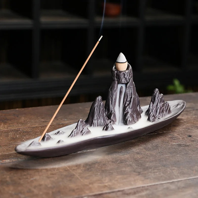 Purple Clay Sandalwood Incense Burner Insert Backflow Incense Holder Creative Alpine Flowing Water Aromatherapy Base Home Decor