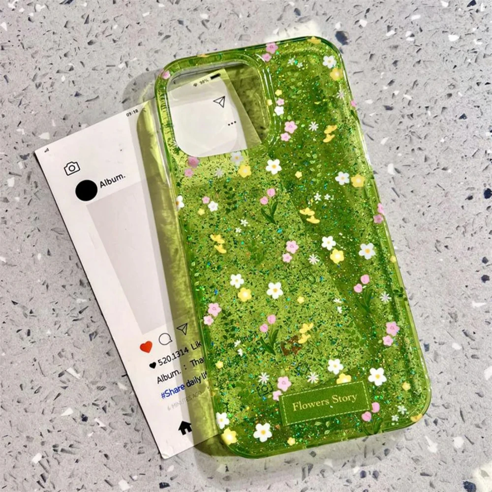 Chic Spring Floral Glitter Phone Case - Lovely Sequined Flower Shockproof Soft Cover