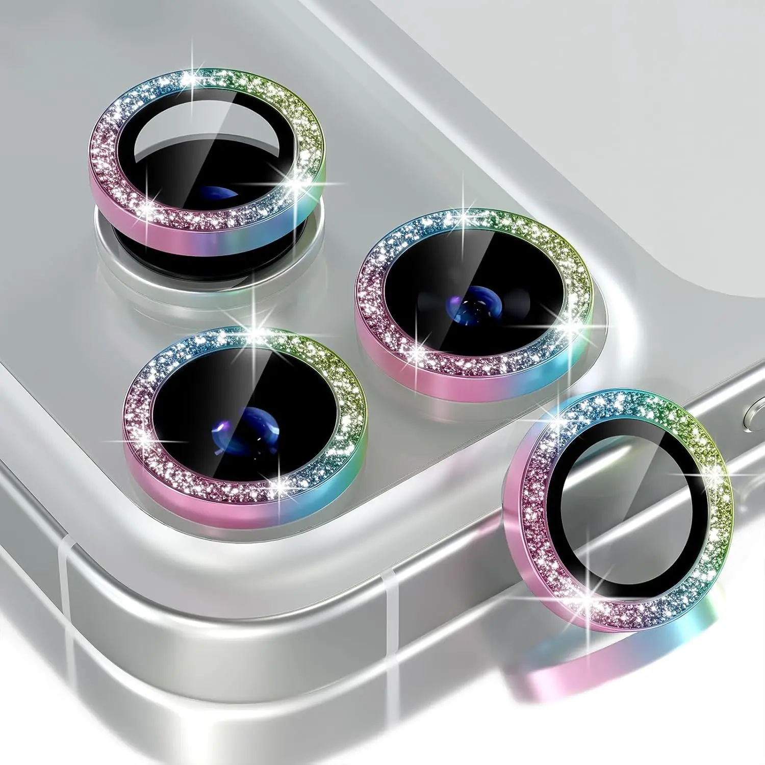 Bling Glitter Diamond Camera Protector with Tempered Glass Cover and Metal Frame