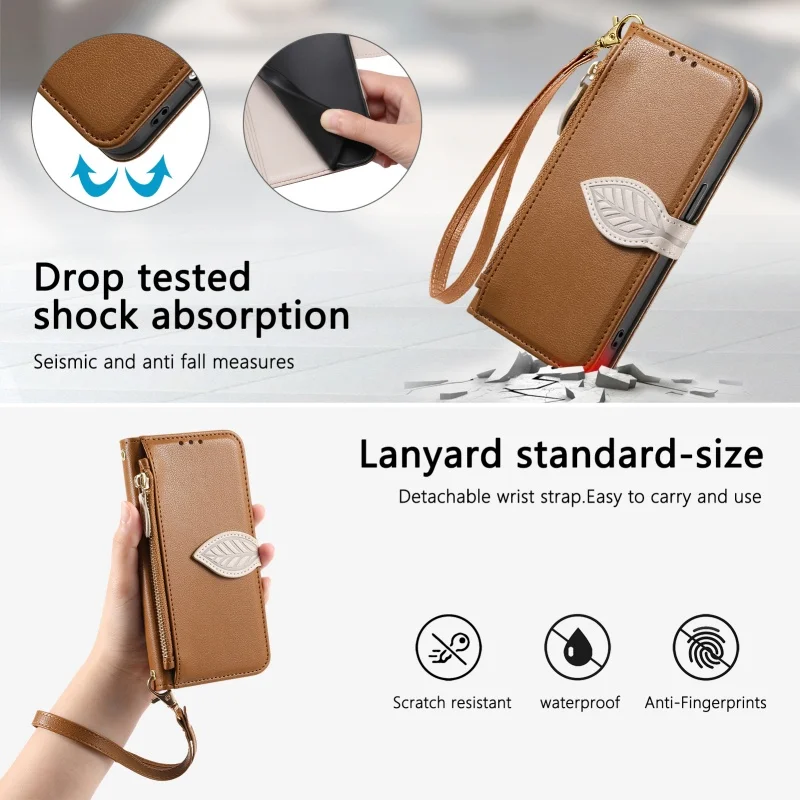 Leaf Buckle Leather Wallet Phone Case - Premium Card Holder Cover