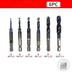 6pcs máquina de parafuso de aço inoxidável torção broca bocado hexagonal haste ultra curto torção broca buraco hexagonal composto torneira brocas