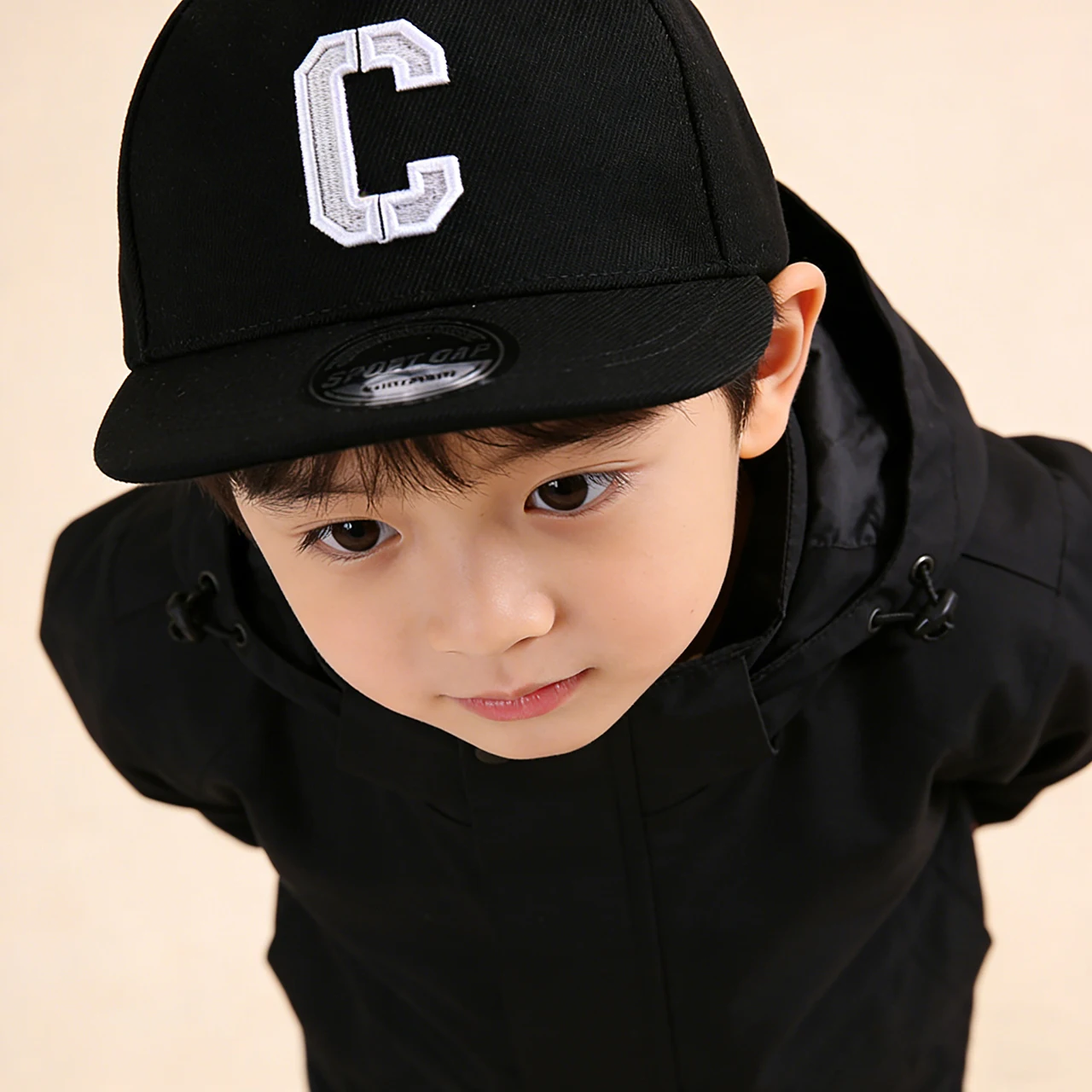 Children's Embroidered Snapback Cap - Flat Brim Solid Color Sun Hat