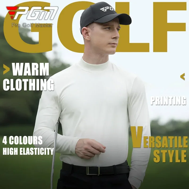 PGM Winter Men Long Sleeve Golf Underwear Autumn Male High Elastic Golf T-shirts Breathable High Collar Training Tops M-2XL