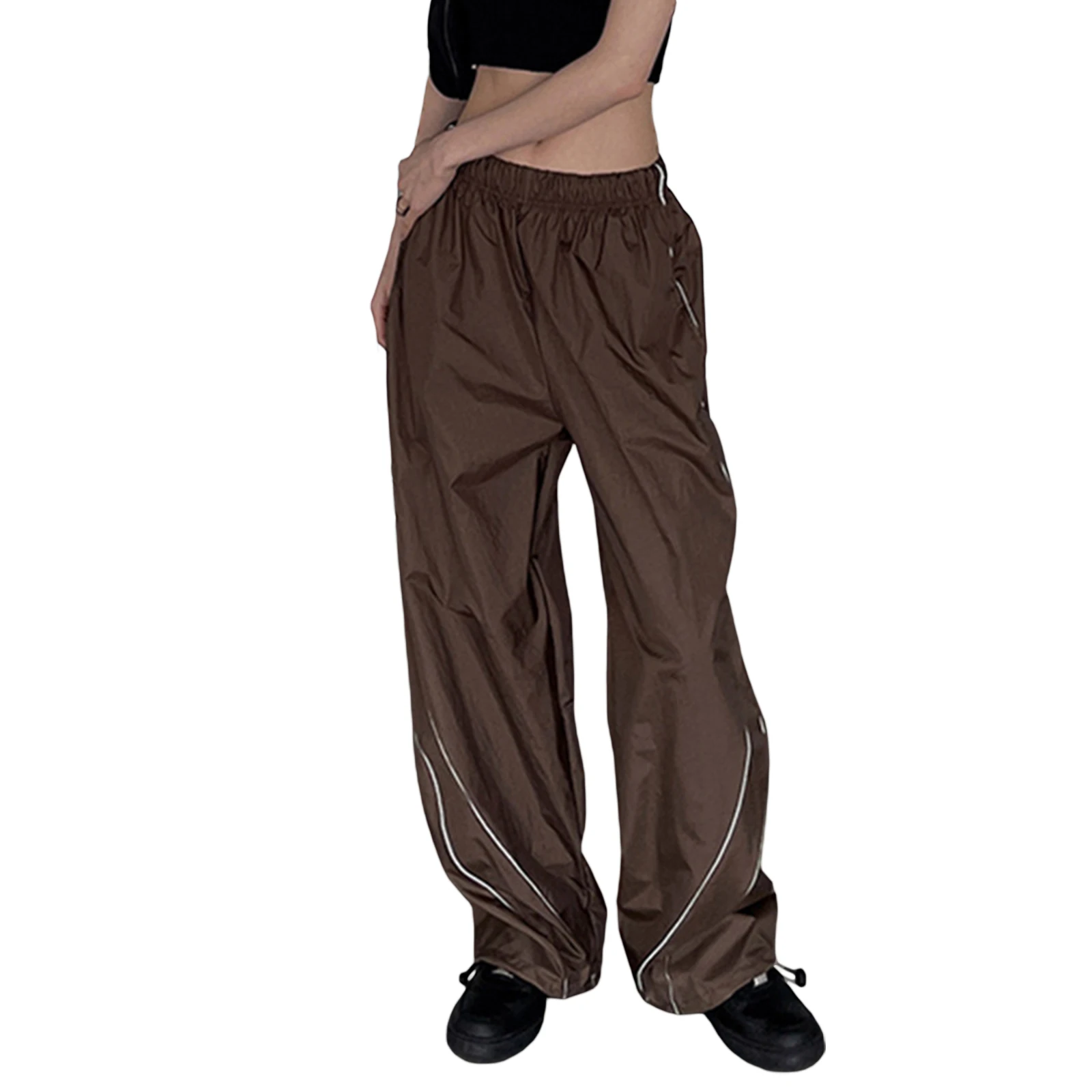 

Women’s Summer Vintage Casual Baggy Pants Broadcloth Elastic High Waist Contrast Line Wide Leg Sweatpants