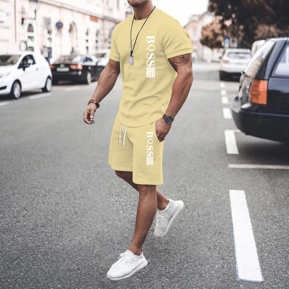 Summer fashion printed men\'s shorts set Men\'s Quick drying Breathable sports set Short sleeve T-shirt set men\'s jogging set