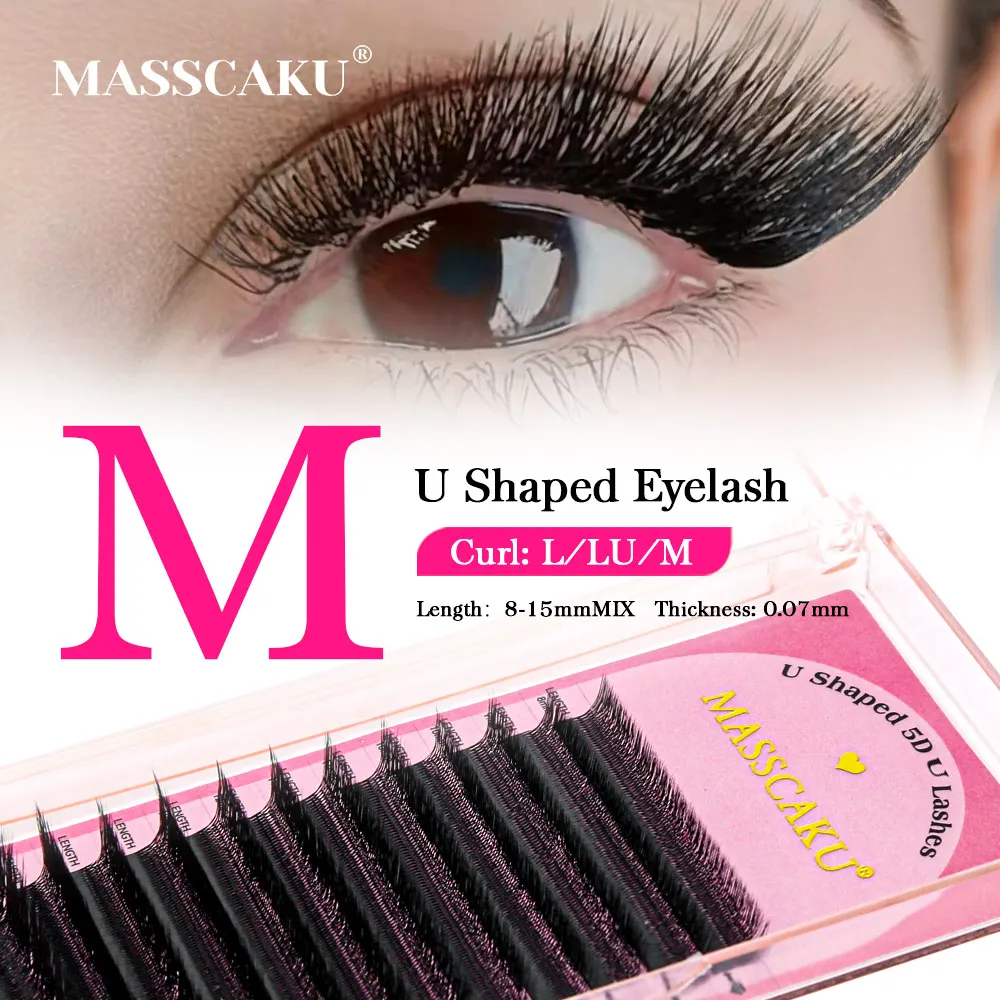 MASSCAKU 3D 4D 5D L/LU/M U-förmige Wimpernverlängerungen, handgefertigt, vollständig dichte Cluster, Make-up-Produkte, natürliche einzelne Wimpern