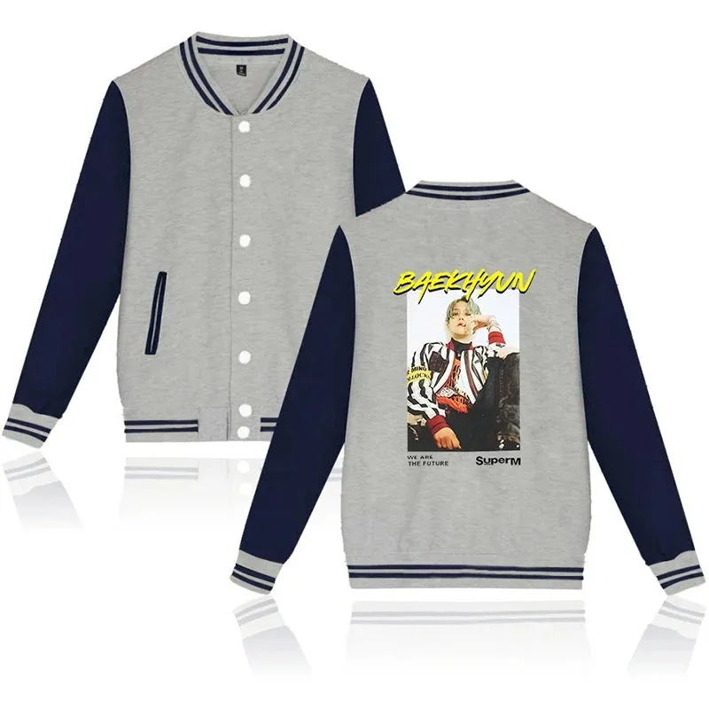New fashion hip hop kpop super baekhyun men women baseball jacket hoodie long sleeve sport hoodies jackets tops