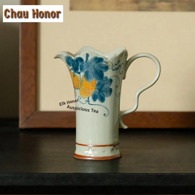 140ml Hand-painted Pumpkin Tea Pitcher Pour Tea Cha Hai Dispenser Justice Cup Oolong Tea Fair Mug Chinese Tea Set Gift Supplies