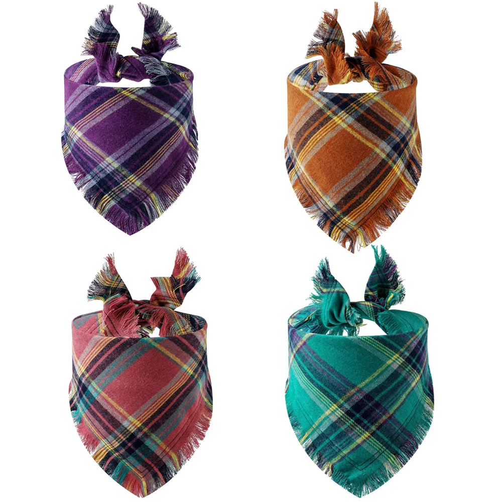 Sucado Custom Dog Bandana Tassel Plaid Pet Dog Cat Bandanas Bib Washable Puppy Neck Wear Scarf Supplies Factory Wholesale Price 6
