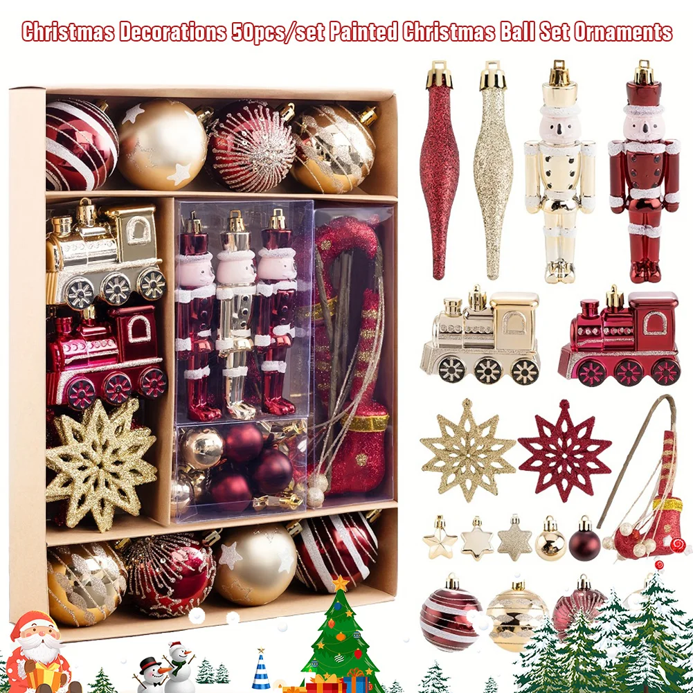 50Pcs Christmas Ball Ornaments Set Decorative Christmas Tree Decorations Christmas Tree Hanging Decors for Wedding Birthdays